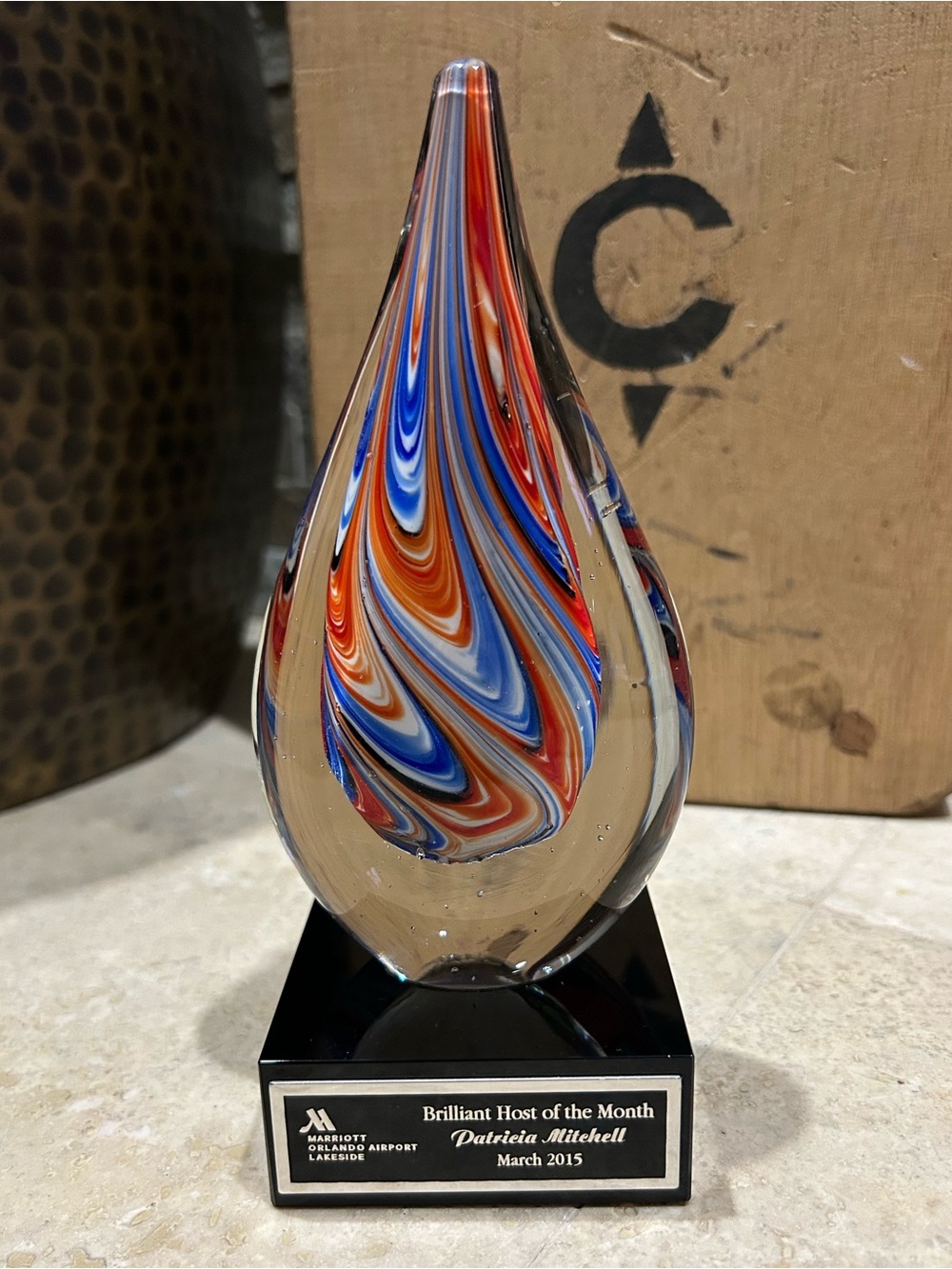Vintage Hand Blown Teardrop Shaped Glass Award